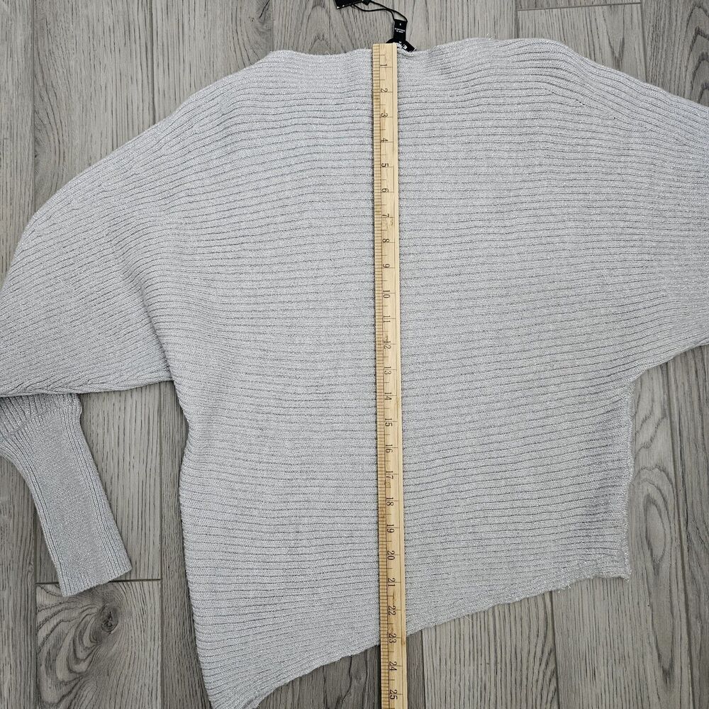 Express Dolman Sleeve Sweater grey/silver Ribbed asymmetrical Hem Womens Small‎ - Picture 4 of 8